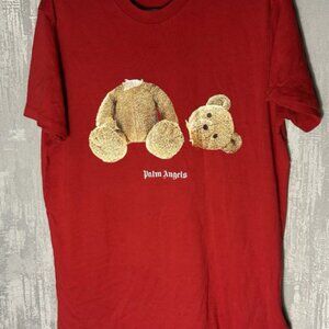 Palm Angels Style Teddy Bear Tee – Red Graphic Streetwear Shirt